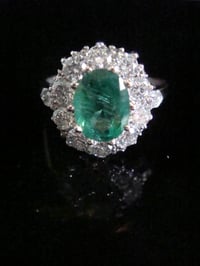 Image 1 of Modern 18ct white gold natural emerald 1.25ct & diamond 1.10ct cluster ring