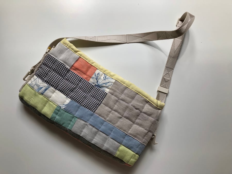Image of Patched and quilted handmade bag No.2 made from leftover natural fabrics, one of a kind
