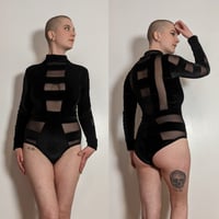 Image 1 of Velvet Sheer Striped Bodysuit