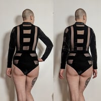 Image 3 of Velvet Sheer Striped Bodysuit