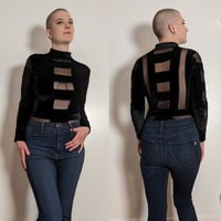 Image 4 of Velvet Sheer Striped Bodysuit