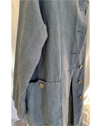 Image 3 of The Sibley Coat in heavy steel blue linen with vintage buttons