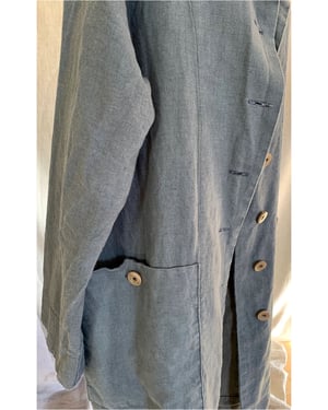 Image of The Sibley Coat in heavy steel blue linen with vintage buttons