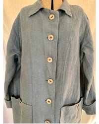 Image 4 of The Sibley Coat in heavy steel blue linen with vintage buttons