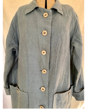 Image of The Sibley Coat in heavy steel blue linen with vintage buttons