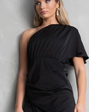 Image of Venice One shoulder Dress. Black. By Cazinc the label.