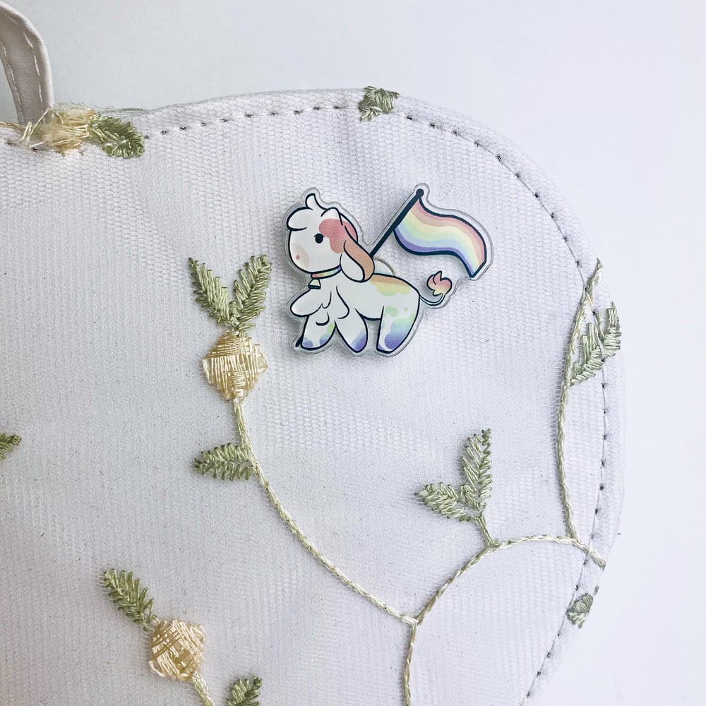 Image of Rainbow Pride Cow Acrylic Pin 