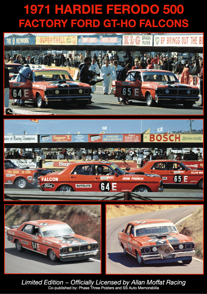1971 Hardie Ferodo 500. Factory Ford GT-HO Falcons. New Print. Licensed ...