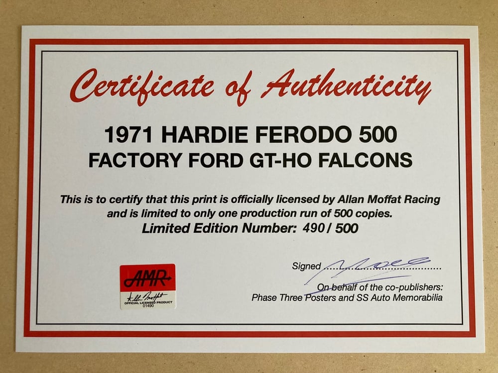 1971 Hardie Ferodo 500. Factory Ford GT-HO Falcons. New Print. Licensed ...