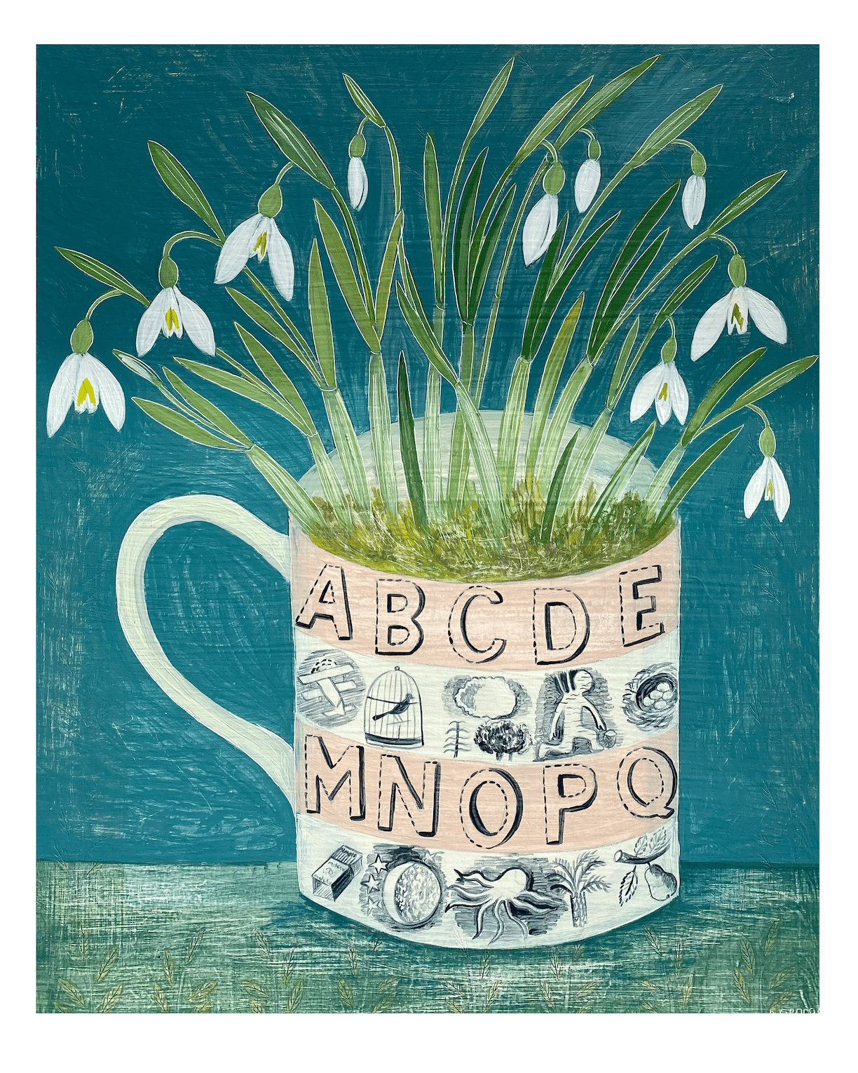 Image of Pink alphabet cup and Snowdrops print 
