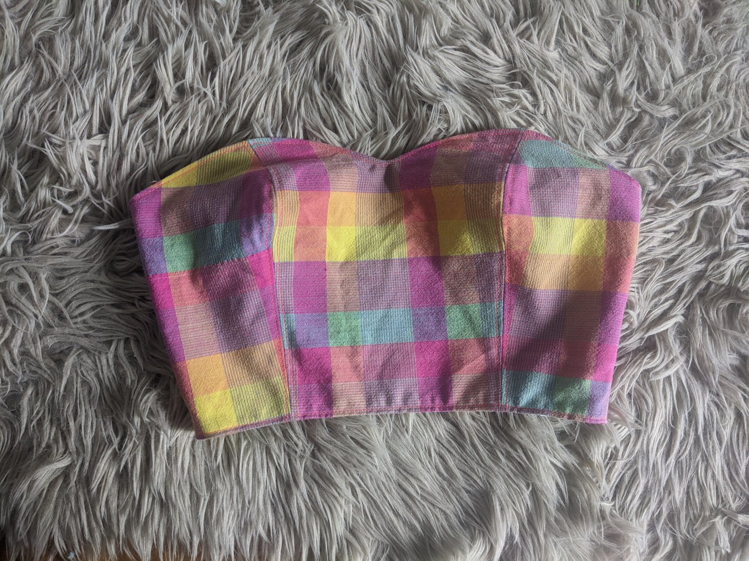 Image of Up-cycled Reversible Bananas/Pink Plaid Bodice Top 