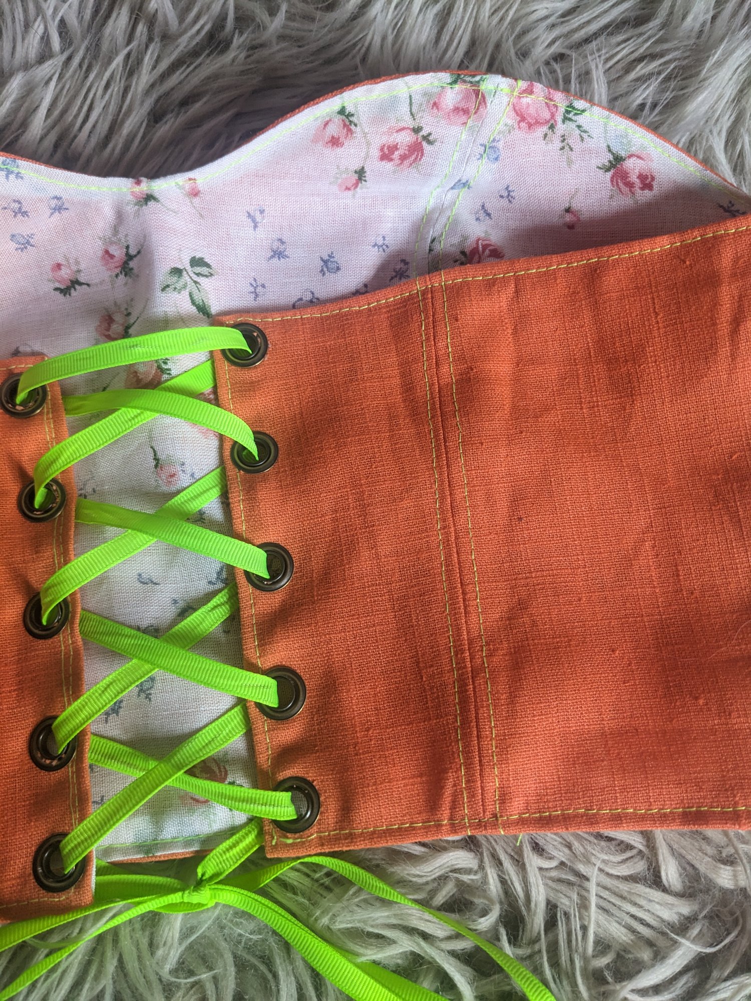 Image of Up-cycled Reversible Baby Floral/Orange Linen Bodice Top