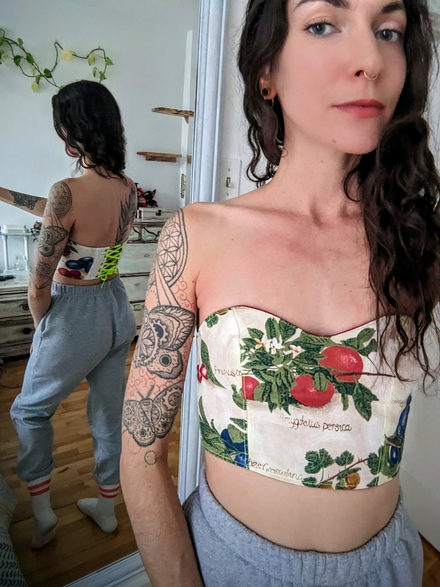 Image of Up-cycled Reversible Pastel Floral/Peach Linen Bodice Top