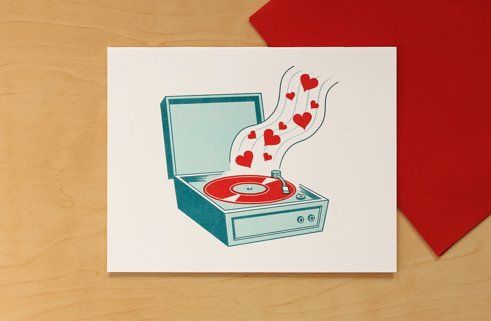 Image of RECORD PLAYER LOVE SONG Greeting Card