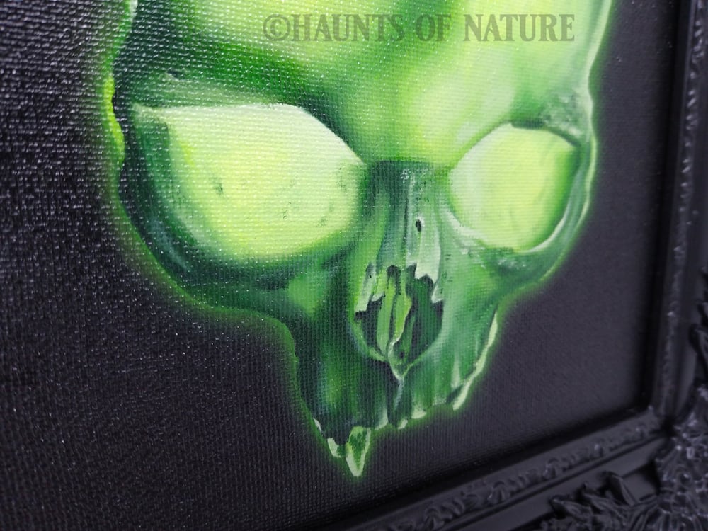 Glowing Skull and Mushrooms Oil Painting on Canvas V.4 (Framed)