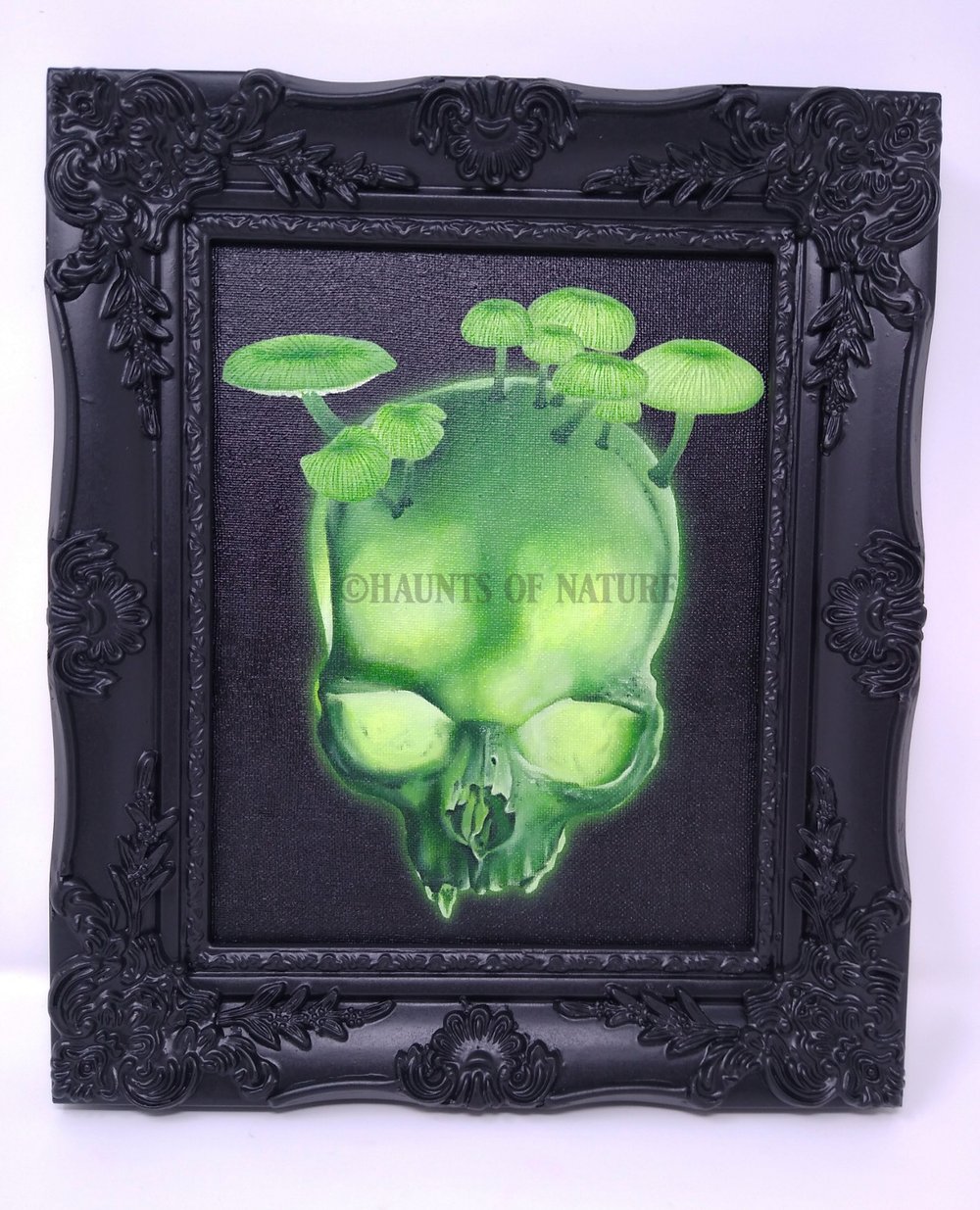 Glowing Skull and Mushrooms Oil Painting on Canvas V.4 (Framed)