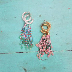 Vintage Hoop Pink Opal Tassel Earrings 
