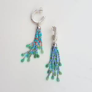 Vintage Silver Hoop Chrysoprase Tassel Earrings