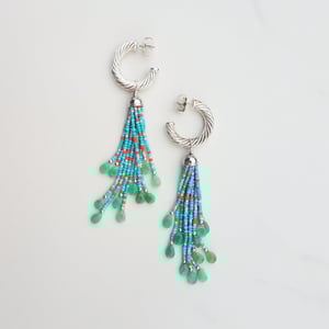 Vintage Silver Hoop Chrysoprase Tassel Earrings