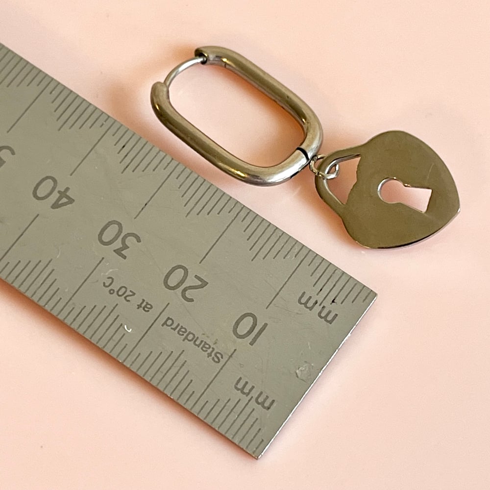 Image of Big Lock Rectangle Huggie Hoops