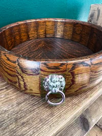 Image 2 of Vintage Wooden Bowl with Lion Ring Handles