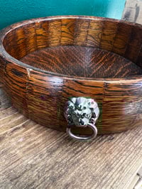 Image 3 of Vintage Wooden Bowl with Lion Ring Handles