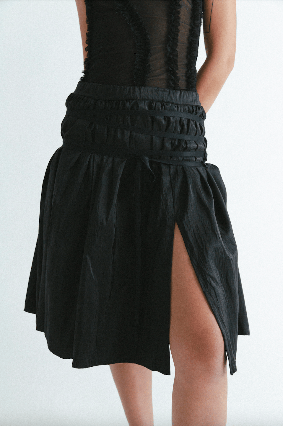 Image of Black Gathered Skirt