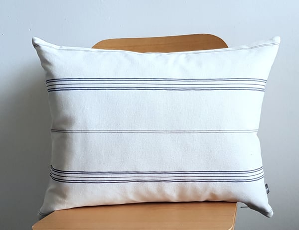 Image of Cotton / Linen Cushion with Ink and Grey Stripes 