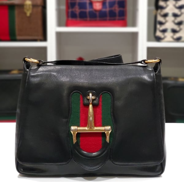 Image of Vtg Gucci Black Leather Shoulder Bag.
