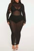 Black Sheer Bodycon Mock Neck Dress Image 2