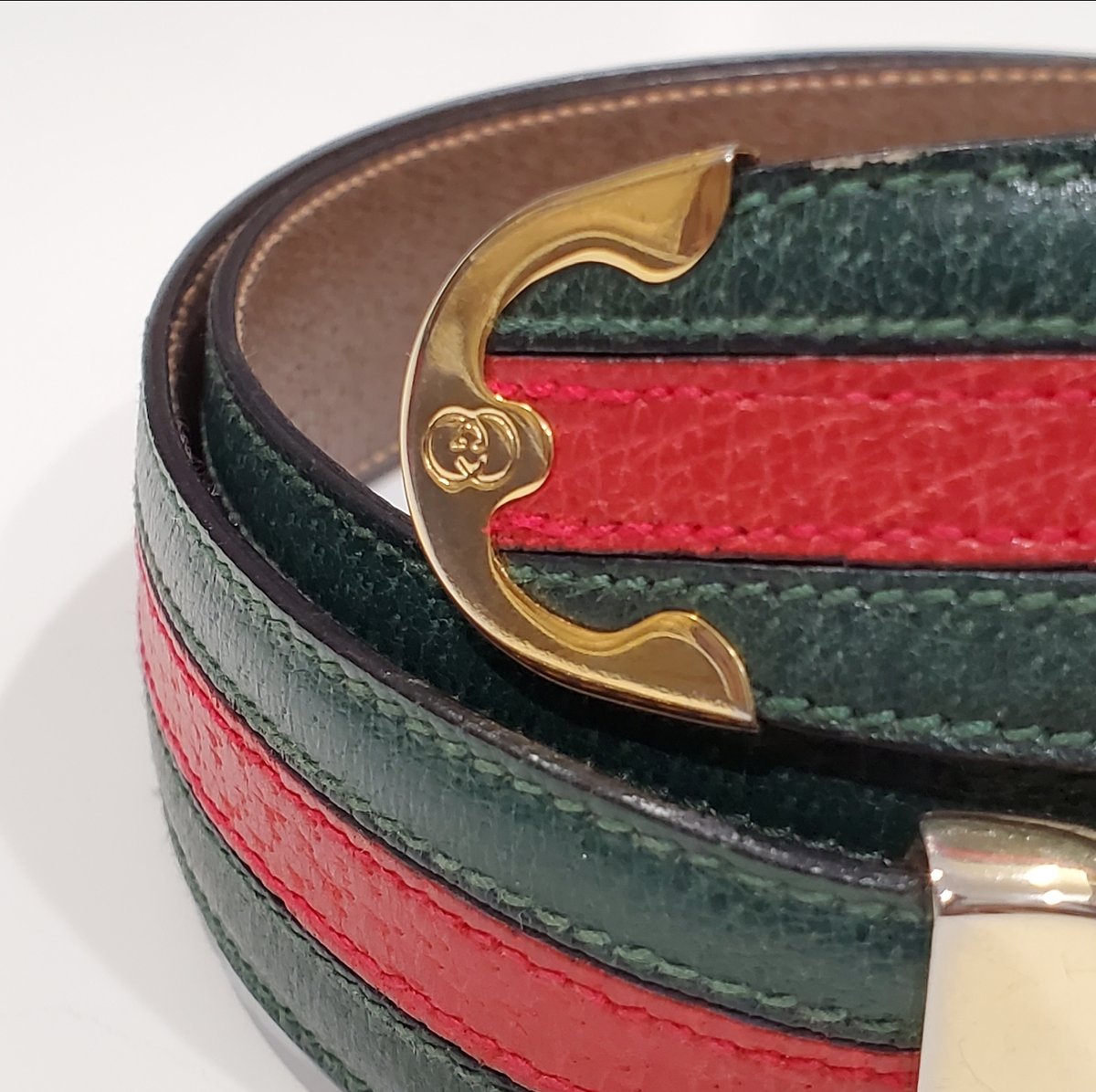 VINTAGE GUCCI FINDS — Vtg. Gucci Rare Green/Red Web Detail Belt.