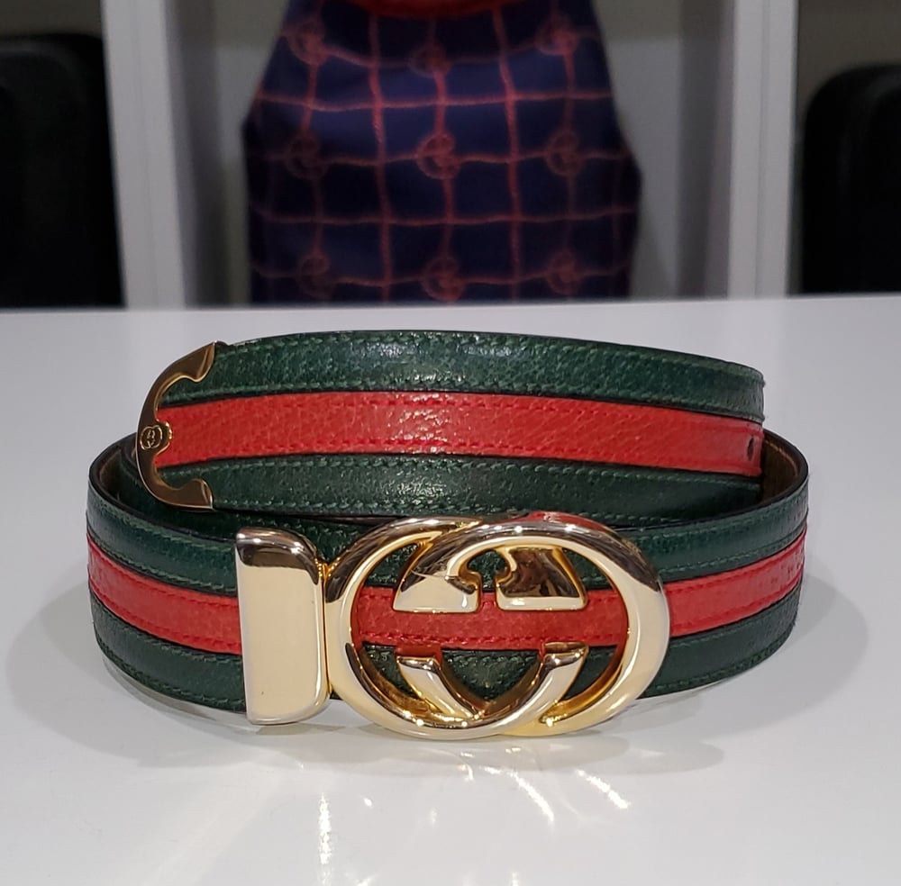 VINTAGE GUCCI FINDS — Vtg. Gucci Rare Green/Red Web Detail Belt.