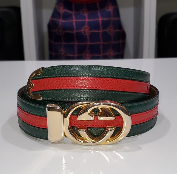 Image of Vtg. Gucci "Rare" Green/Red Web Detail Belt.