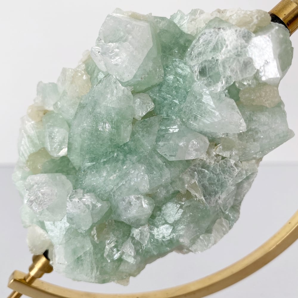 Image of Green Apophyllite no.14 + Brass Arc Stand