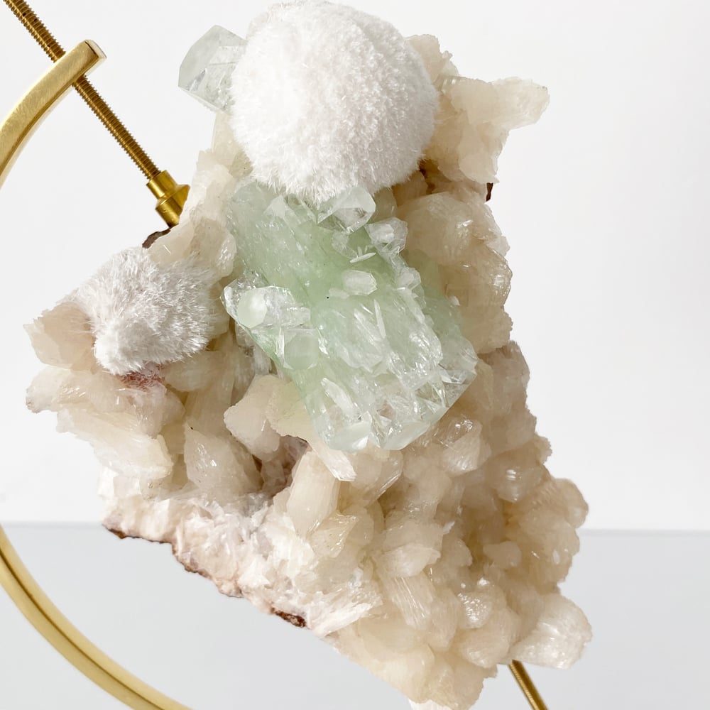 Image of Green Apophyllite/Stilbite/Mordenite no.147 + Brass Arc Stand