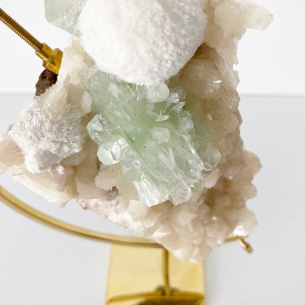 Image of Green Apophyllite/Stilbite/Mordenite no.147 + Brass Arc Stand