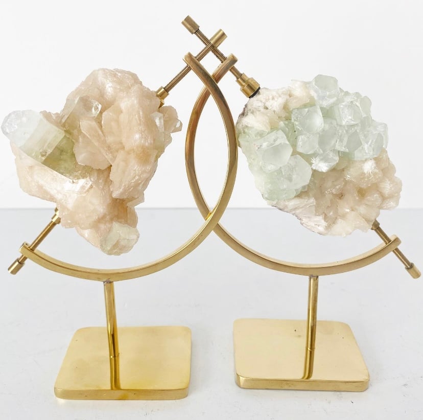 Image of Green Apophyllite/Stilbite no.61 + Brass Arc Stand