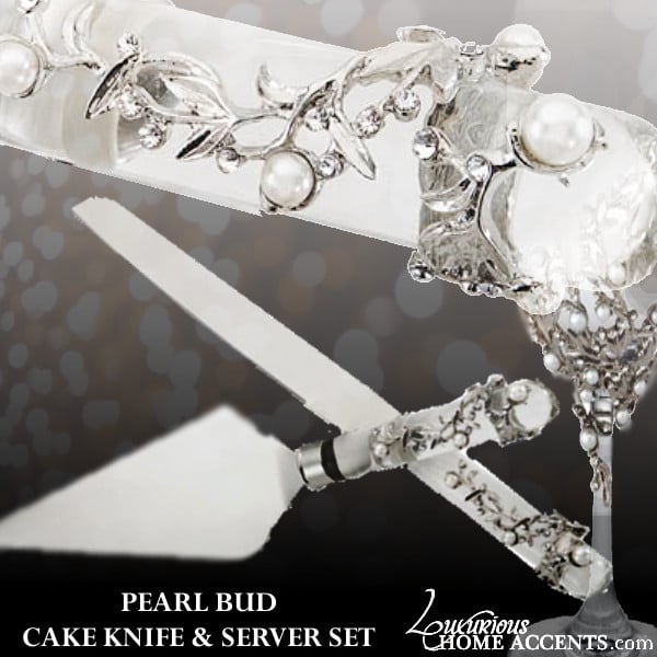 Image of Pearl Bud Silver with Pearls Cake Knife and Server Set