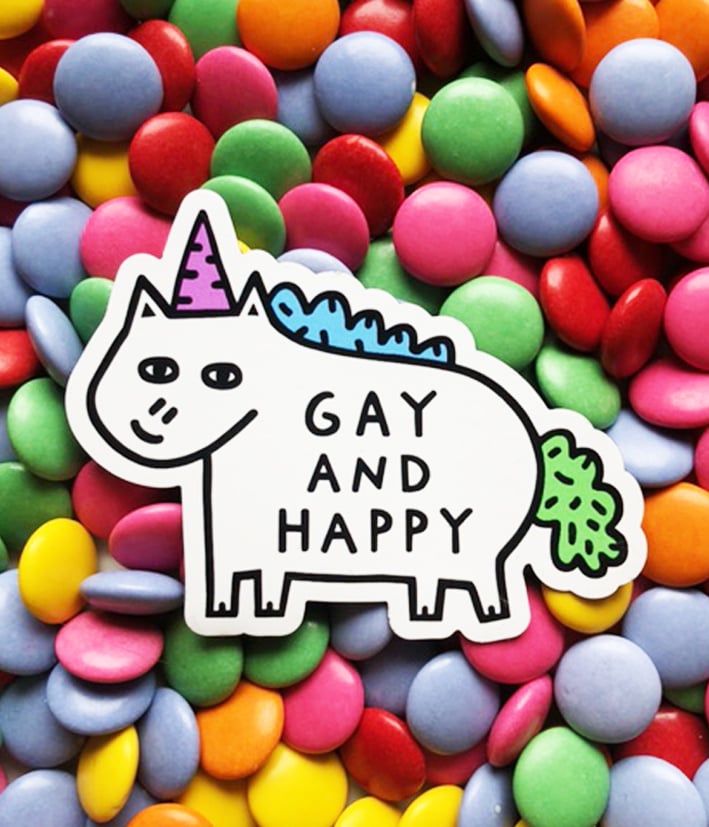 Image of Gay and Happy Fridge Magnet 