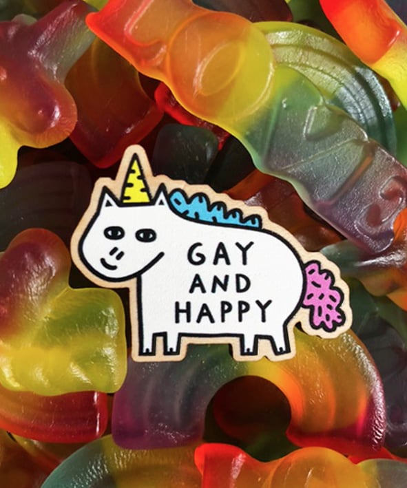 Image of Gay & Happy Eco Wooden Pin 