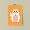 A3 White Happy Cat