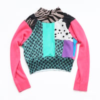 Image 3 of sparkle patchwork pink courtneycourtney adult m/l medium large long sleeve raglan cropped sweater