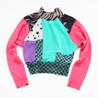 Image 4 of sparkle patchwork pink courtneycourtney adult m/l medium large long sleeve raglan cropped sweater