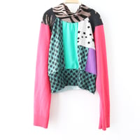 Image 2 of sparkle patchwork pink courtneycourtney adult m/l medium large long sleeve raglan cropped sweater