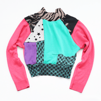 Image 1 of sparkle patchwork pink courtneycourtney adult m/l medium large long sleeve raglan cropped sweater