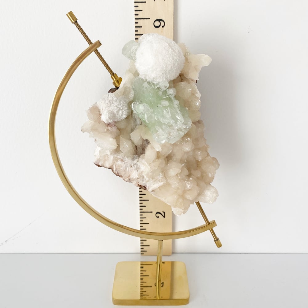 Image of Green Apophyllite/Stilbite/Mordenite no.147 + Brass Arc Stand