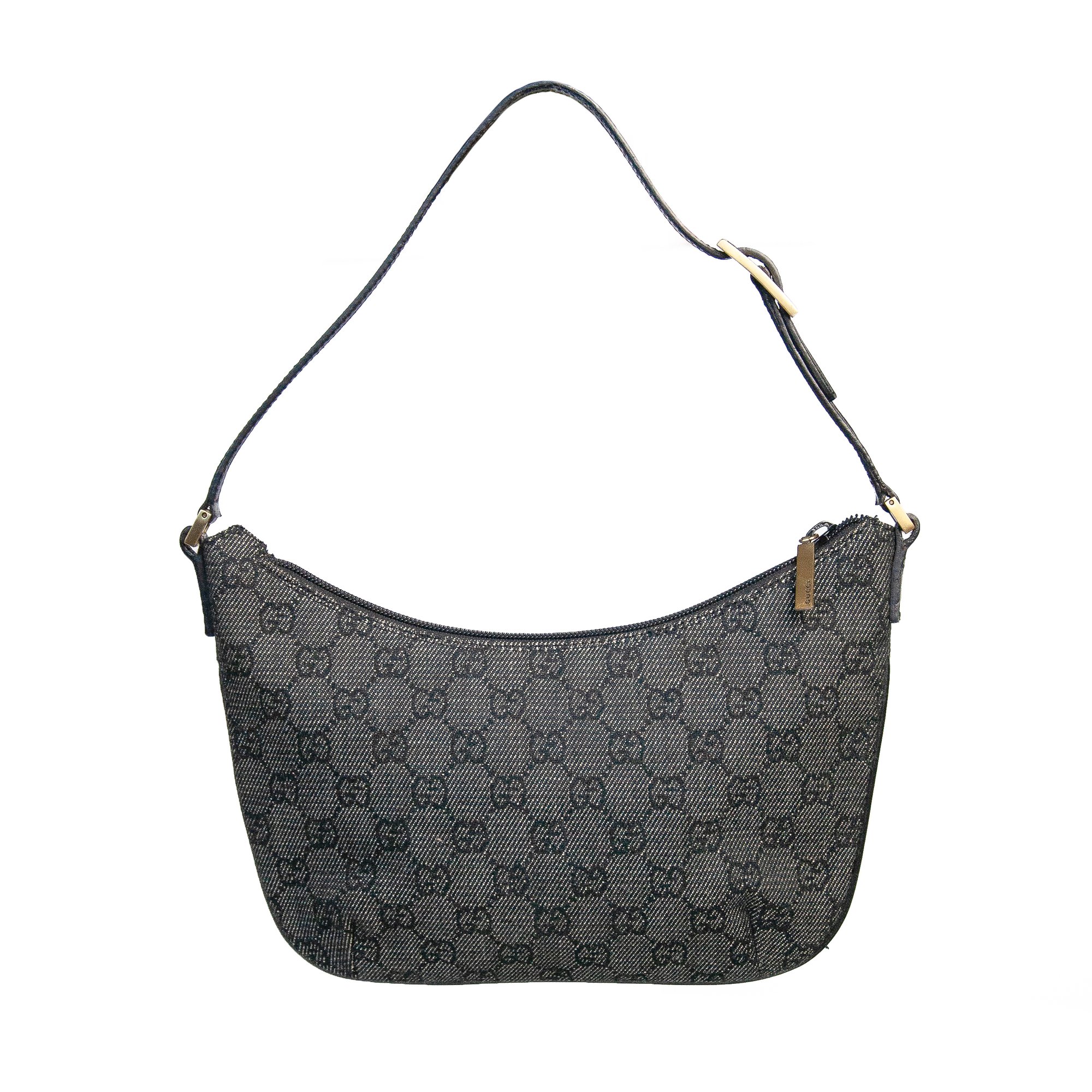 Image of Gucci Denim Monogram Half Moon Mini Shoulder Bag