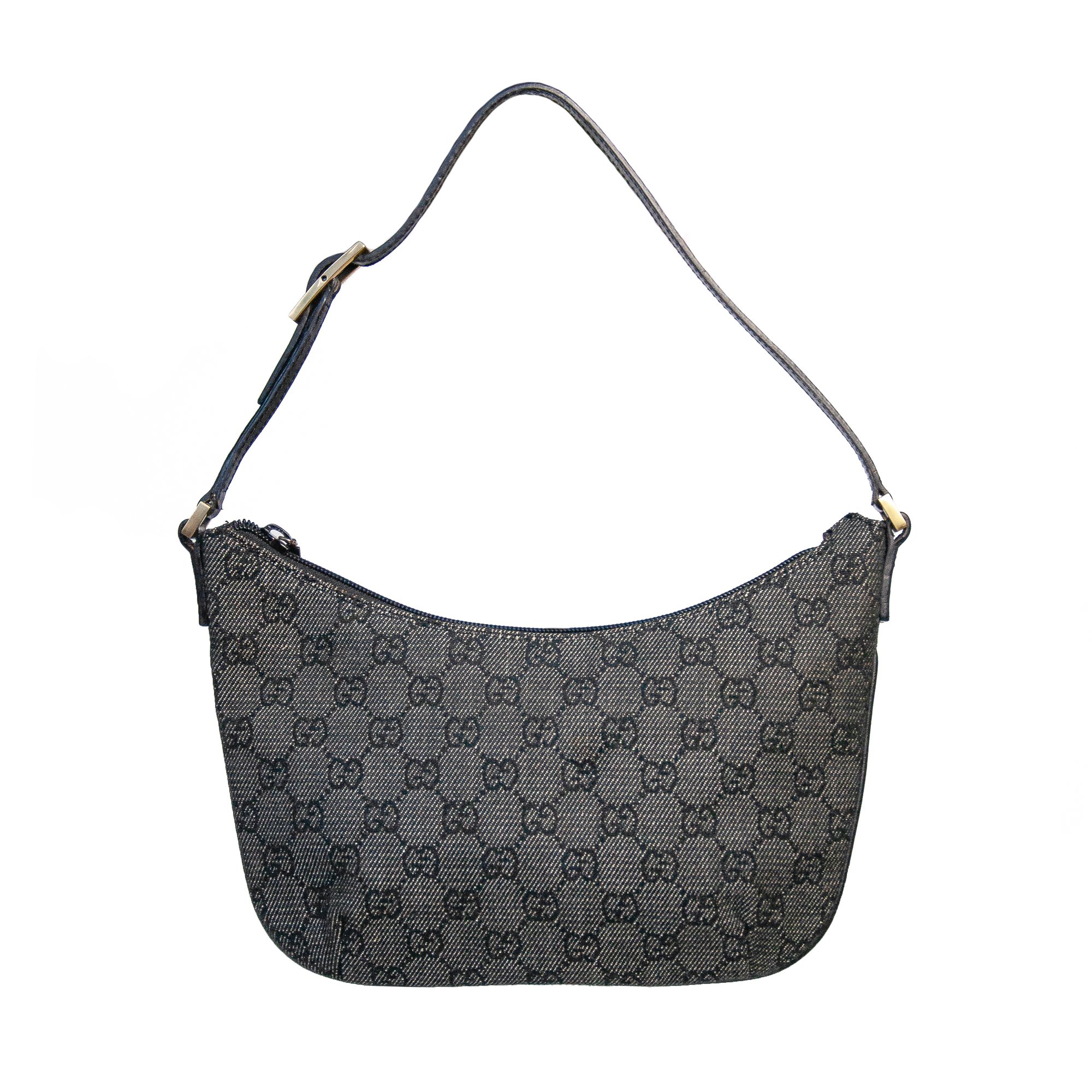 Image of Gucci Denim Monogram Half Moon Mini Shoulder Bag