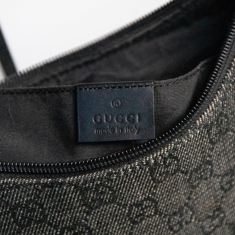 Image of Gucci Denim Monogram Half Moon Mini Shoulder Bag