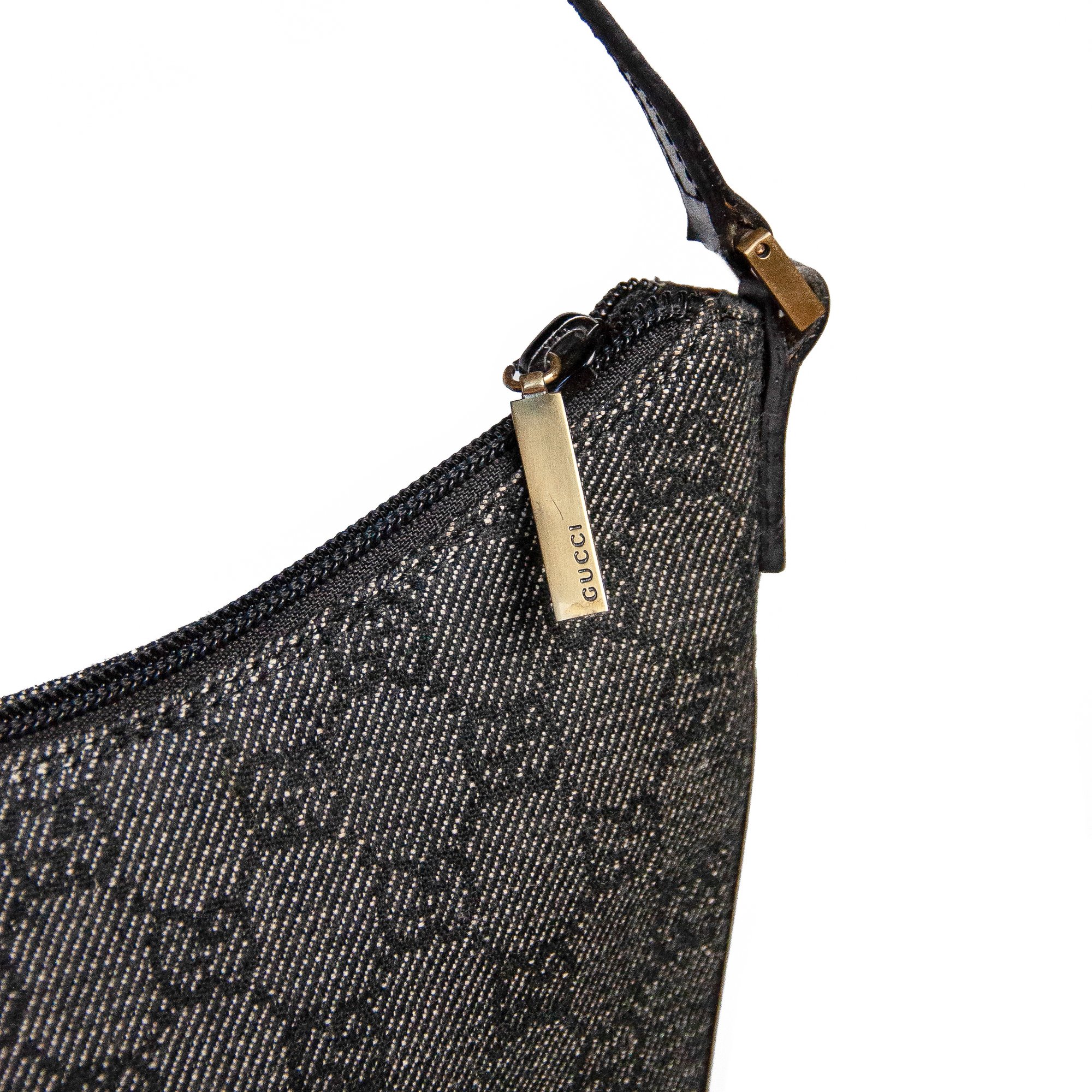 Image of Gucci Denim Monogram Half Moon Mini Shoulder Bag